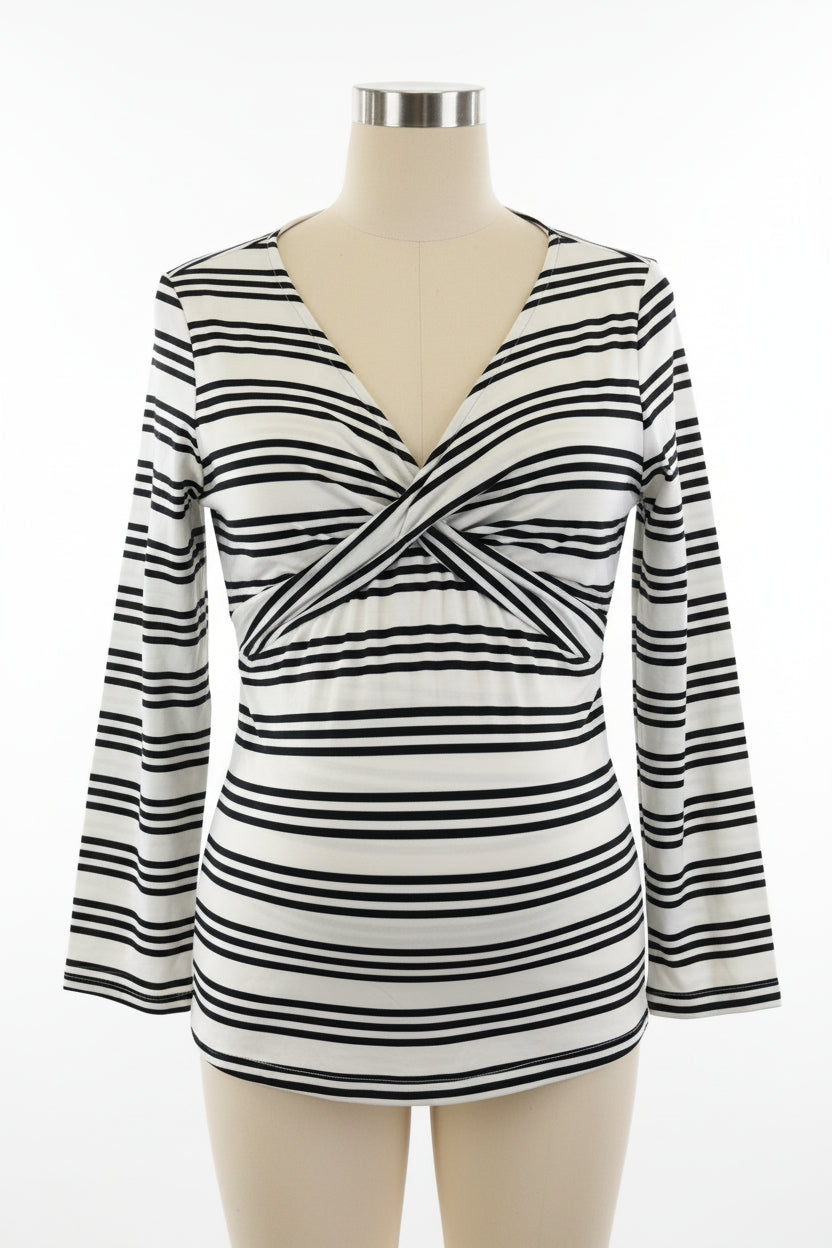 Ladies White / Black Maternity Dolman Tie Front Top XXL