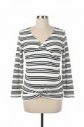 Ladies Black And White Stripped Dolman Tie Front Top shirt (4-6)