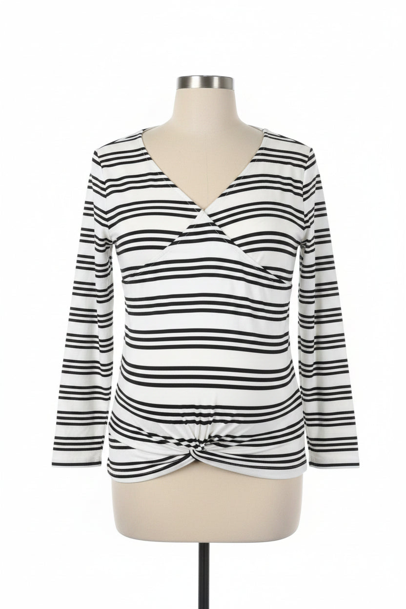 Ladies Black And White Stripped Dolman Tie Front Top shirt (4-6)