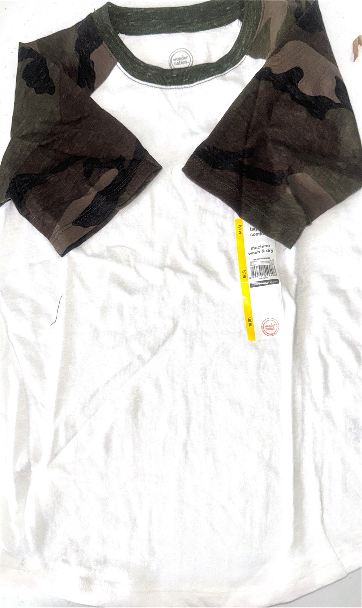 Big Boys Raglan Tee White An Camo M 8