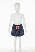 Girls Navy Velvet Skirt with Pink Bow