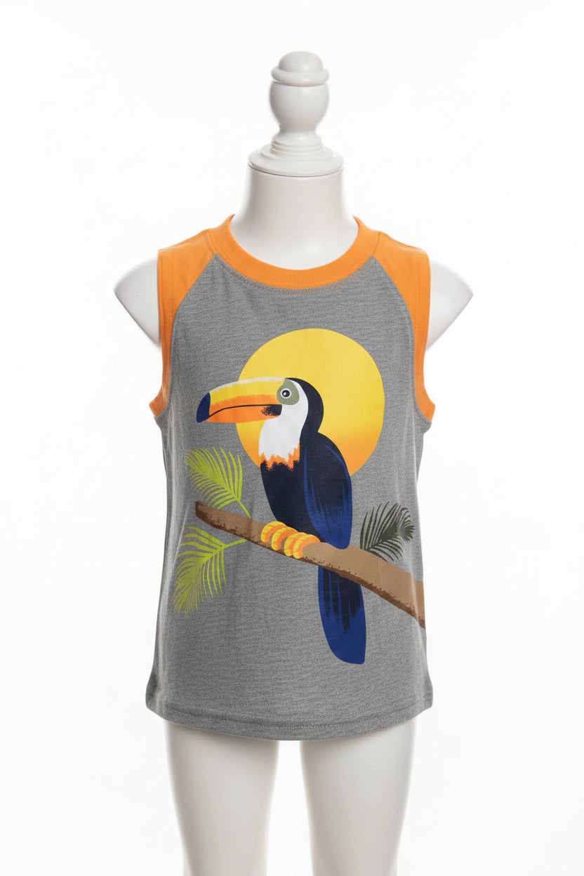 Toddler Boys Grey An Orange Bird Shirt