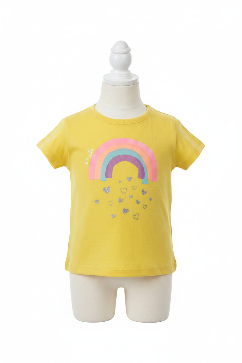 Toddler Girls Yellow Rainbow Shirt