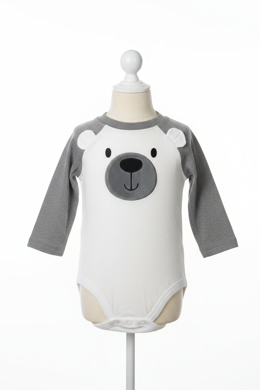 Toddler Boys White Bear  Long Sleeve Shirt