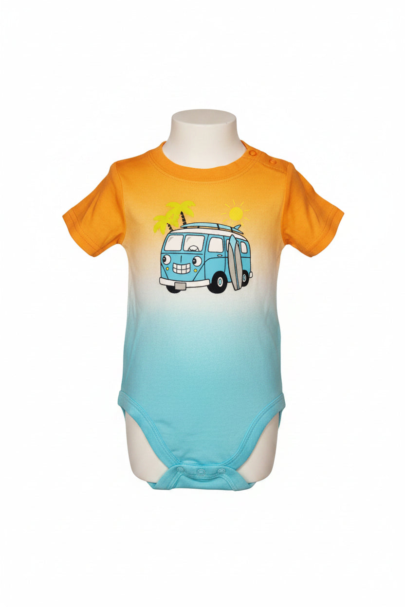 Toddler Boys Orange White An Blue Bus Onesie