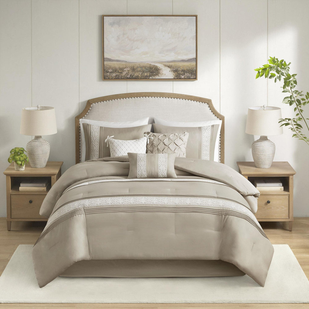 Madison Park Lacey 7-Piece Lace Trim Comforter Set in Gray