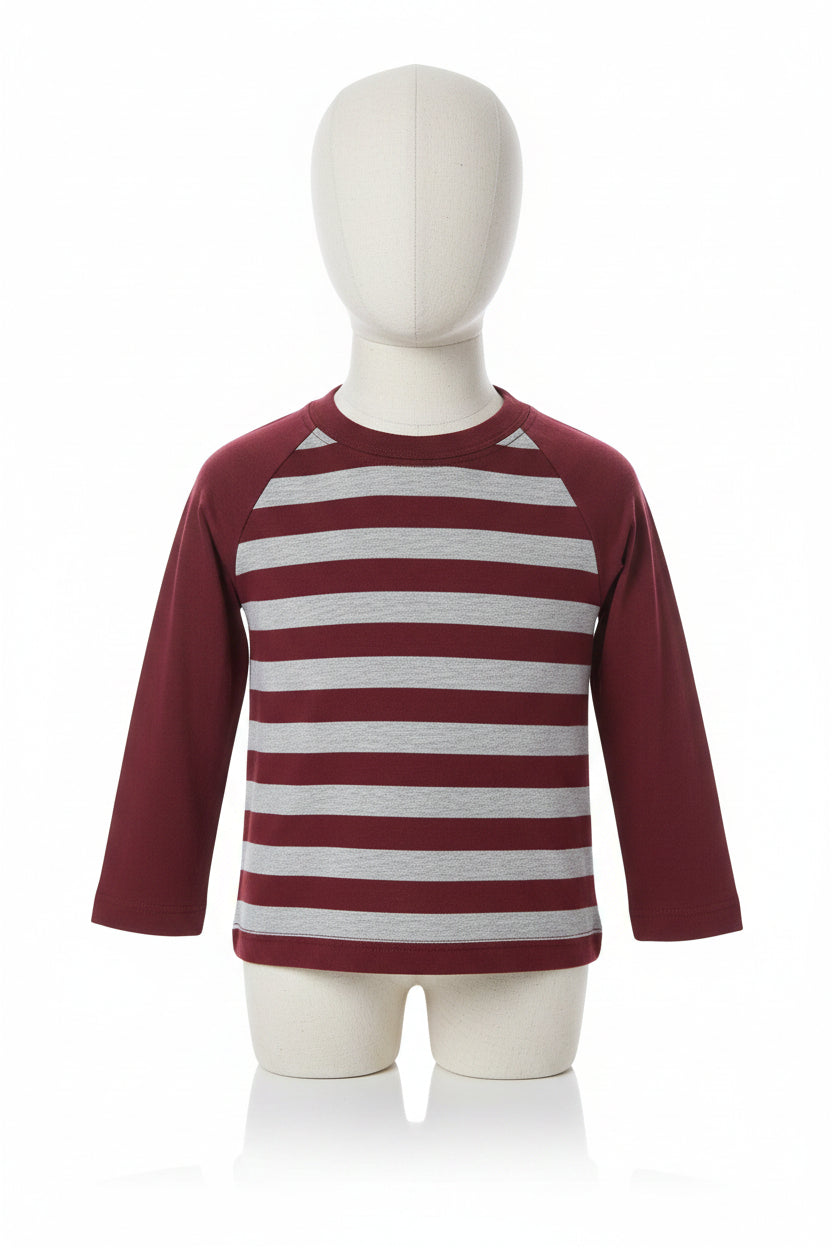 Toddler Boys Tee Shirt Striped Grey And Burgundy