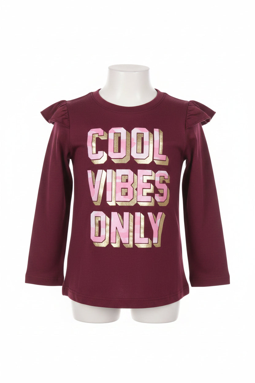 Toddler Cool Vibes Burgundy Girls Long Sleeve Tee
