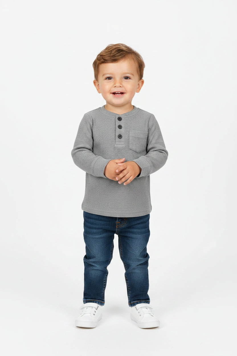 Toddler Boys Thermal Grey Long Sleeve Tee
