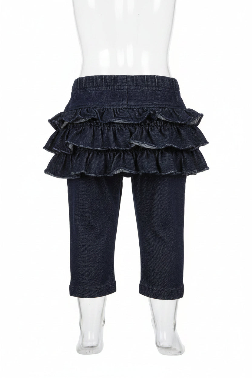 Midnight Ruffle Denim Capri Leggings for Toddler Girls