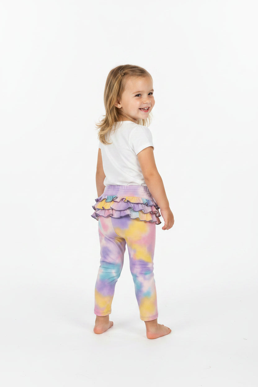 Pastel Tie-Dye Ruffle Leggings for Toddler Girls
