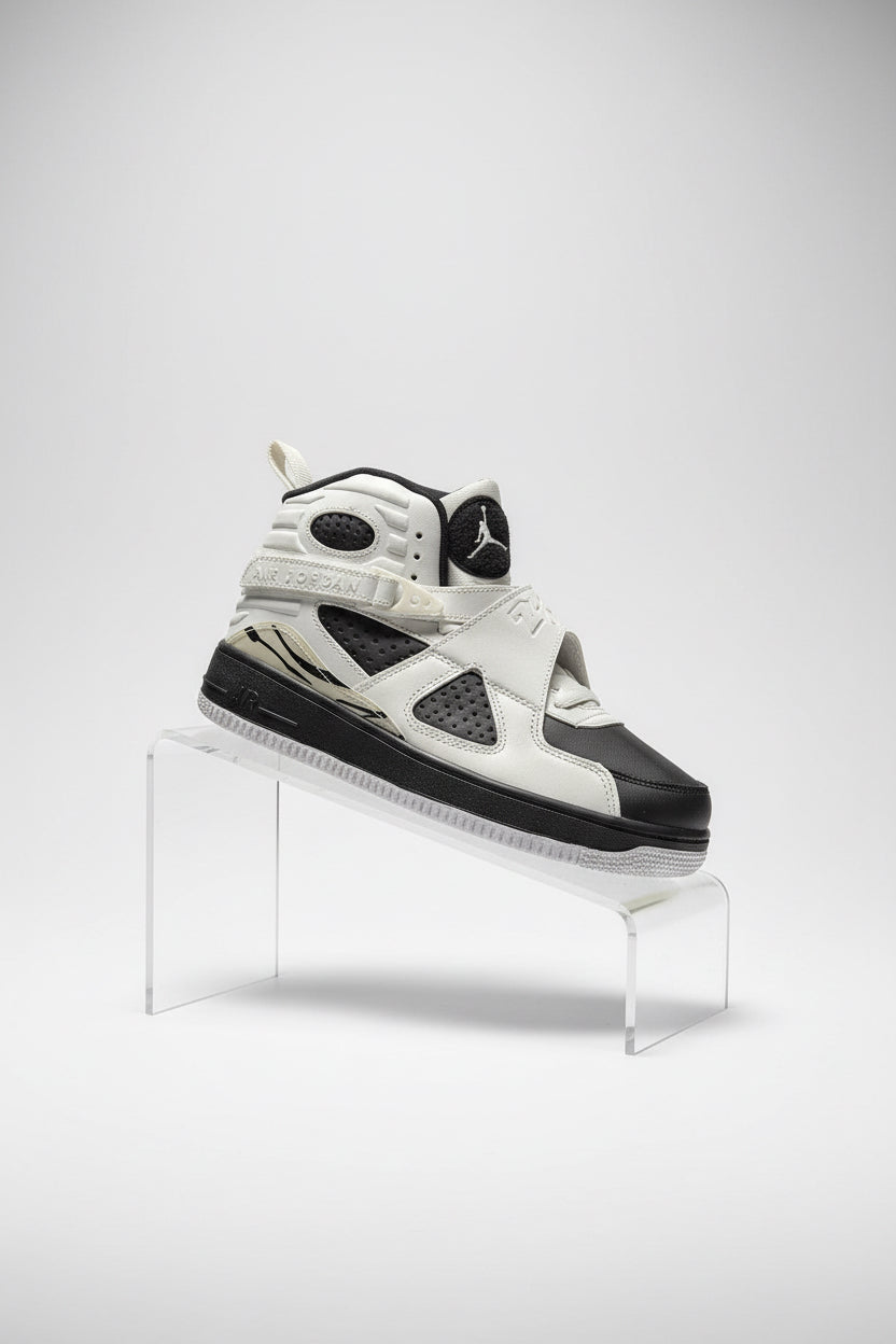 Big Kids Jordan 8 Retro Black An White