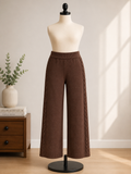 Women's Chocolate Brown Knit Wide Leg Sweater Pants with Braided Side Detail