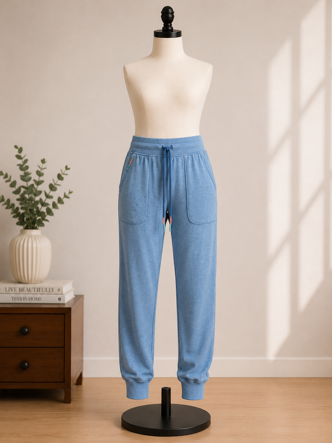 Women's Sky Blue Lightweight Drawstring Jogger Sweatpants