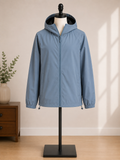 Men’s Blue-Gray Hooded Windbreaker Jacket – Lightweight Zip-Up Rain & Outdoor Coat