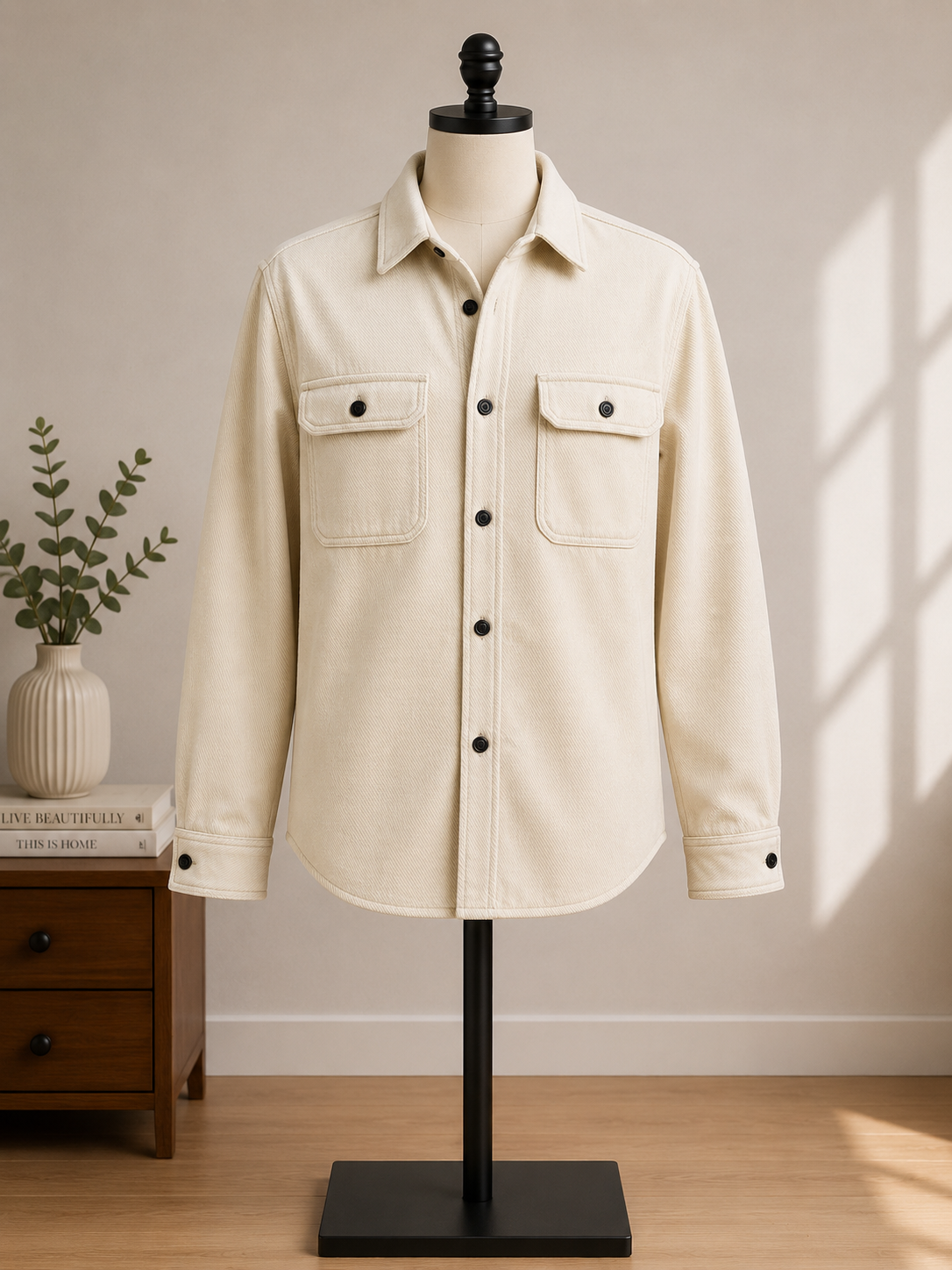 Goodfellow & Co. Men's Heavyweight Shirt Jacket (Shacket) – Cream/Ivory Button Front Overshirt