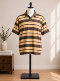 Original Use™ Men's Striped Knit Polo Shirt – Brown & Tan Short Sleeve Casual Top