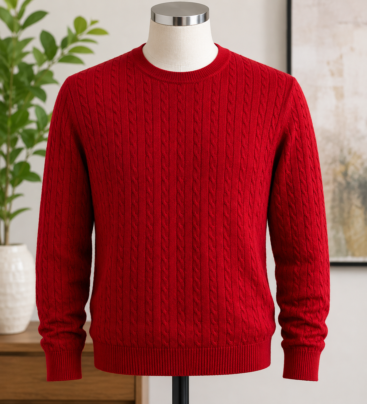 Goodfellow & Co. Men's Cable Knit Crewneck Sweater – Red Long Sleeve Pullover