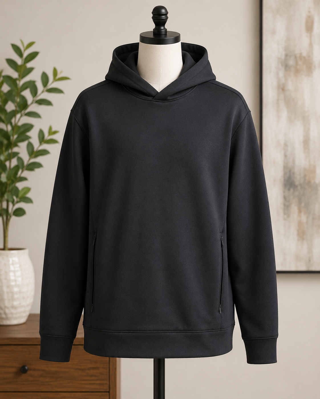 Men's Performance Fleece Pullover Hoodie with Zip Pockets – Black