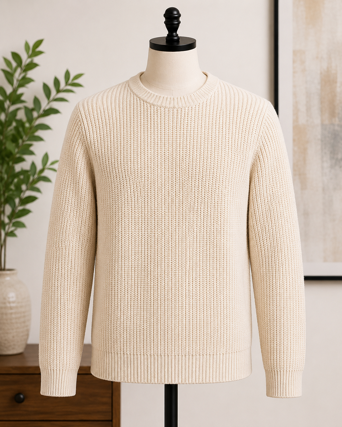 Goodfellow & Co. Men's Cream Chunky Knit Crewneck Sweater | Soft Ribbed Pullover