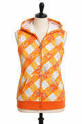 Shorty Women's Orange Graphic Print Sleeveless Zip-Up Hooded Vest
