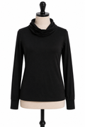Women's Black Long Sleeve Cowl Neck Tunic Top