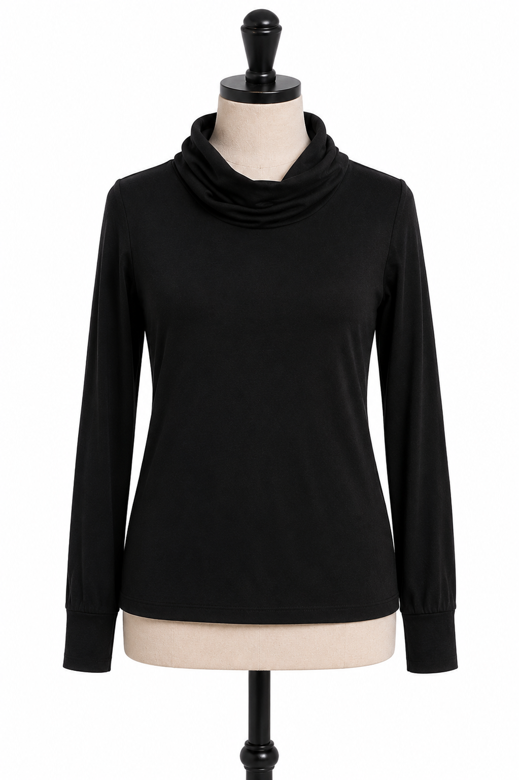 Women's Black Long Sleeve Cowl Neck Tunic Top