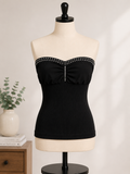 Women's Black Rhinestone Strapless Ribbed Tube Top