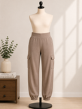 Women's Taupe Cargo Jogger Pants with Utility Pockets