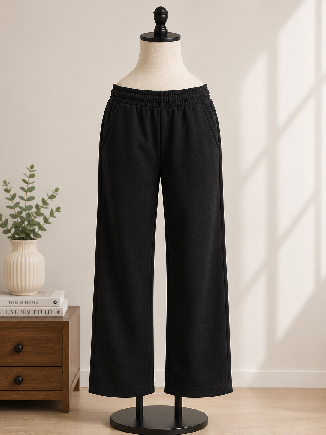 Unisex Black Wide-Leg Fleece Lounge Sweatpants