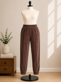 Women's Chocolate Brown Ribbed Velour Jogger Pants with Elastic Waist