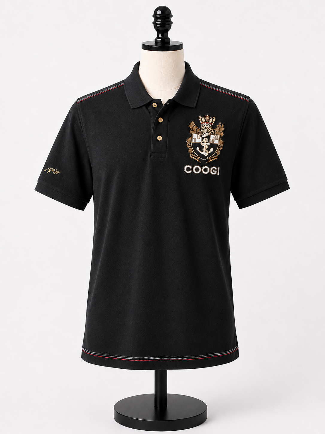 COOGI Men's Black Embroidered Crest Polo Shirt – Short Sleeve Designer Golf Shirt