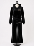 Midnight Luxe Velour Rhinestone Hooded Lounge Set