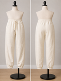 Women's Cream Fleece Jogger Sweatpants with Drawstring Waist