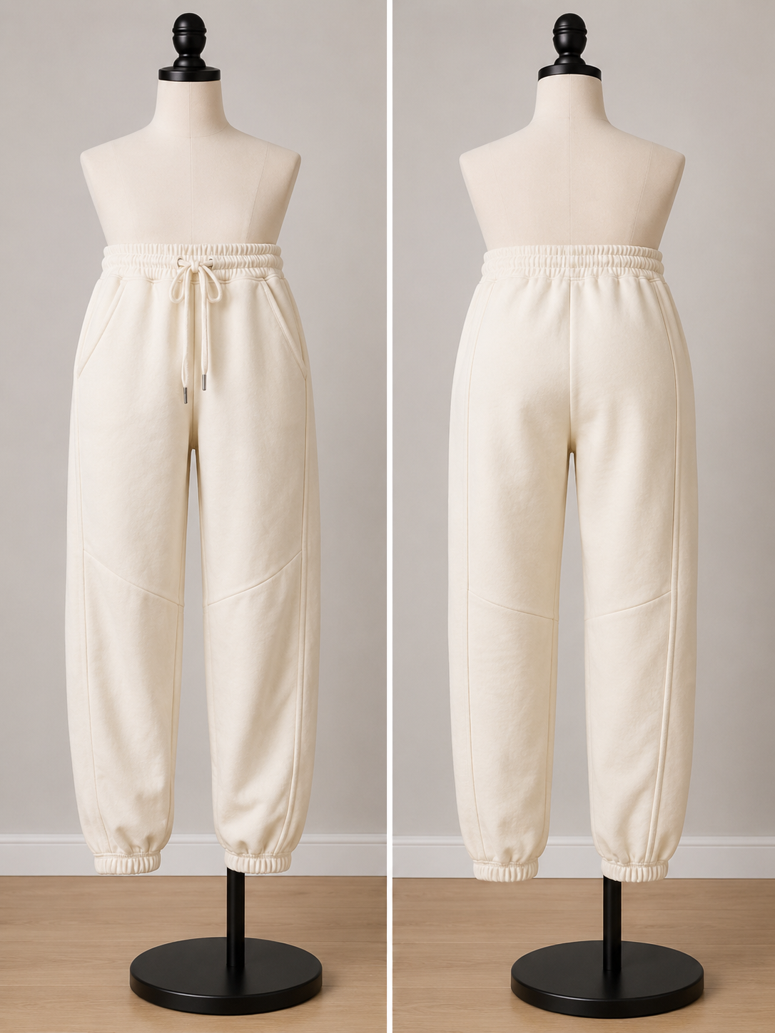 Women's Cream Fleece Jogger Sweatpants with Drawstring Waist