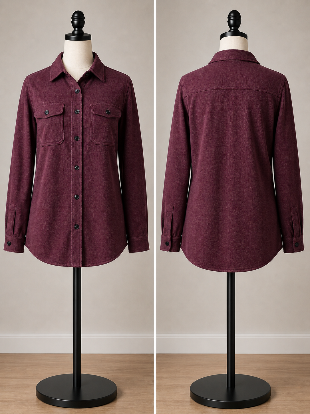Goodfellow & Co Men's Burgundy Long Sleeve Shirt Jacket (Shacket) with Chest Pockets