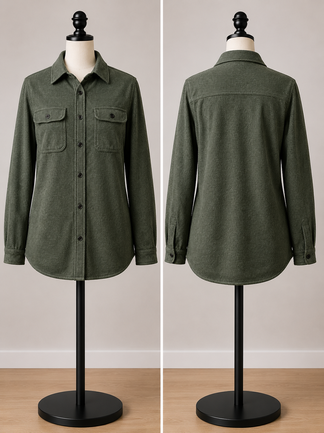 Goodfellow & Co Men's Olive Green Long Sleeve Shirt Jacket (Shacket) with Chest Pockets
