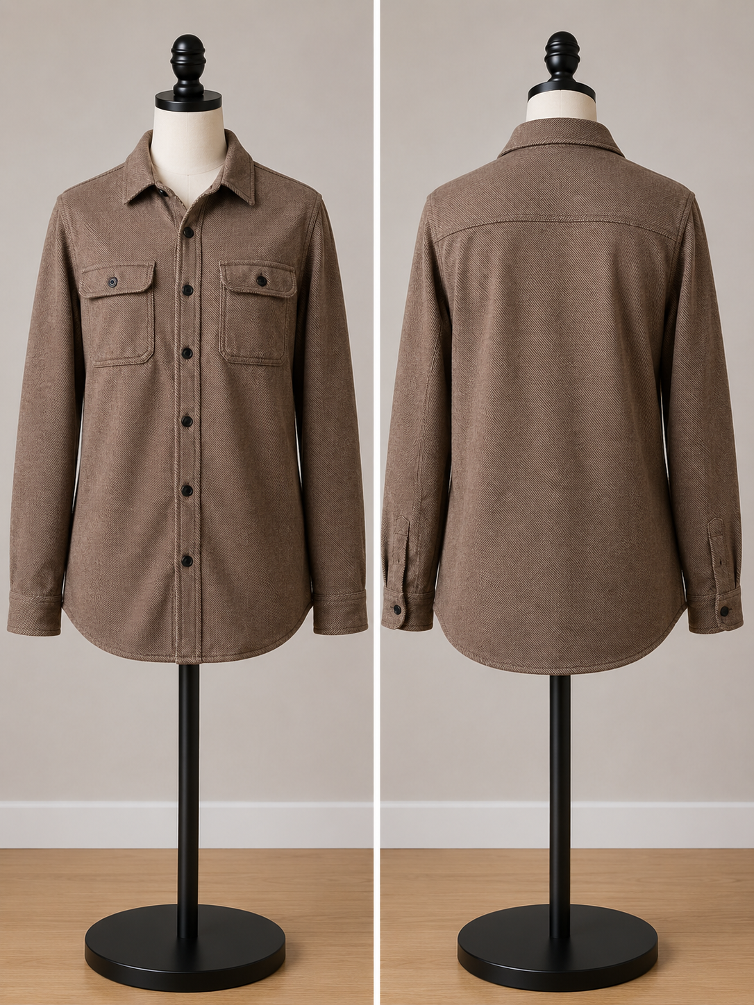 Goodfellow & Co Men's Taupe Long Sleeve Shirt Jacket (Shacket) with Chest Pockets