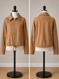 Universal Thread Women's Camel Faux Suede Zip-Up Jacket with Drawstring Hem