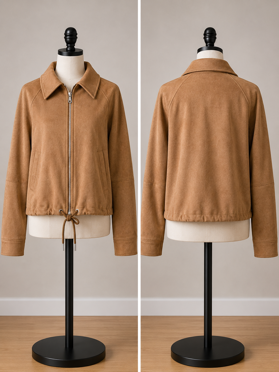 Universal Thread Women's Camel Faux Suede Zip-Up Jacket with Drawstring Hem