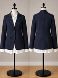 KOTO Women's Navy Pinstripe Two-Button Tailored Blazer