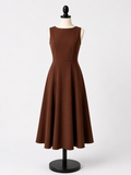 Women's Sleeveless Fit & Flare Midi Dress – Rich Cocoa Brown
