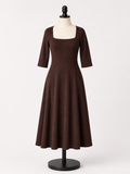 Women's Ribbed Square Neck Midi Dress – Chocolate Brown