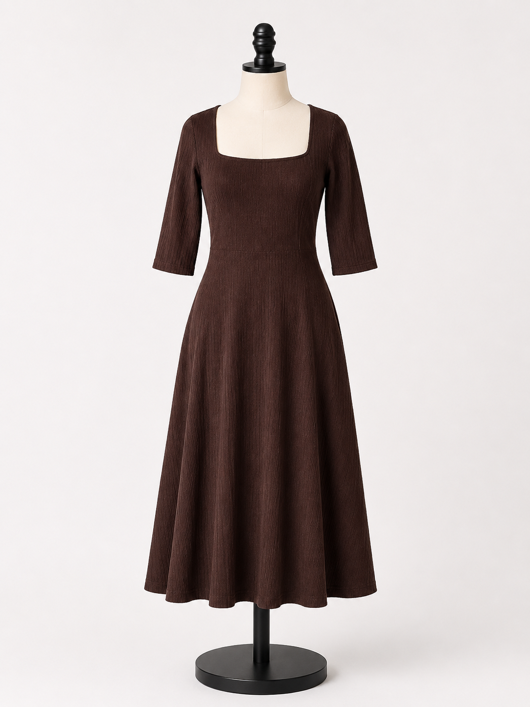 Women's Ribbed Square Neck Midi Dress – Chocolate Brown