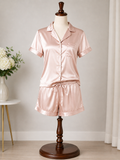 EKOUAER Women's Blush Satin Button-Up Pajama Short Set | Luxe Sleepwear Ensemble