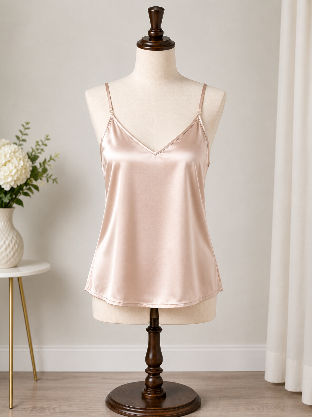 EKOUAER Women's Champagne Satin Cami | Adjustable Strap Lounge Tank