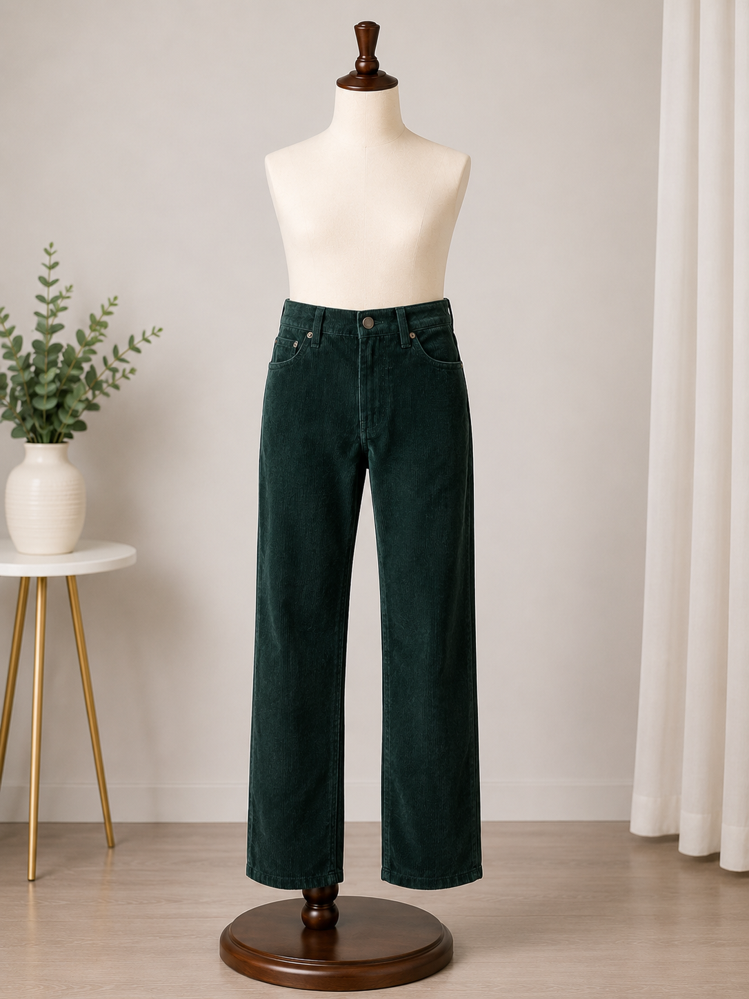 Forest Green Wide-Leg Corduroy Pants | High-Rise Vintage-Inspired Trousers | Women's