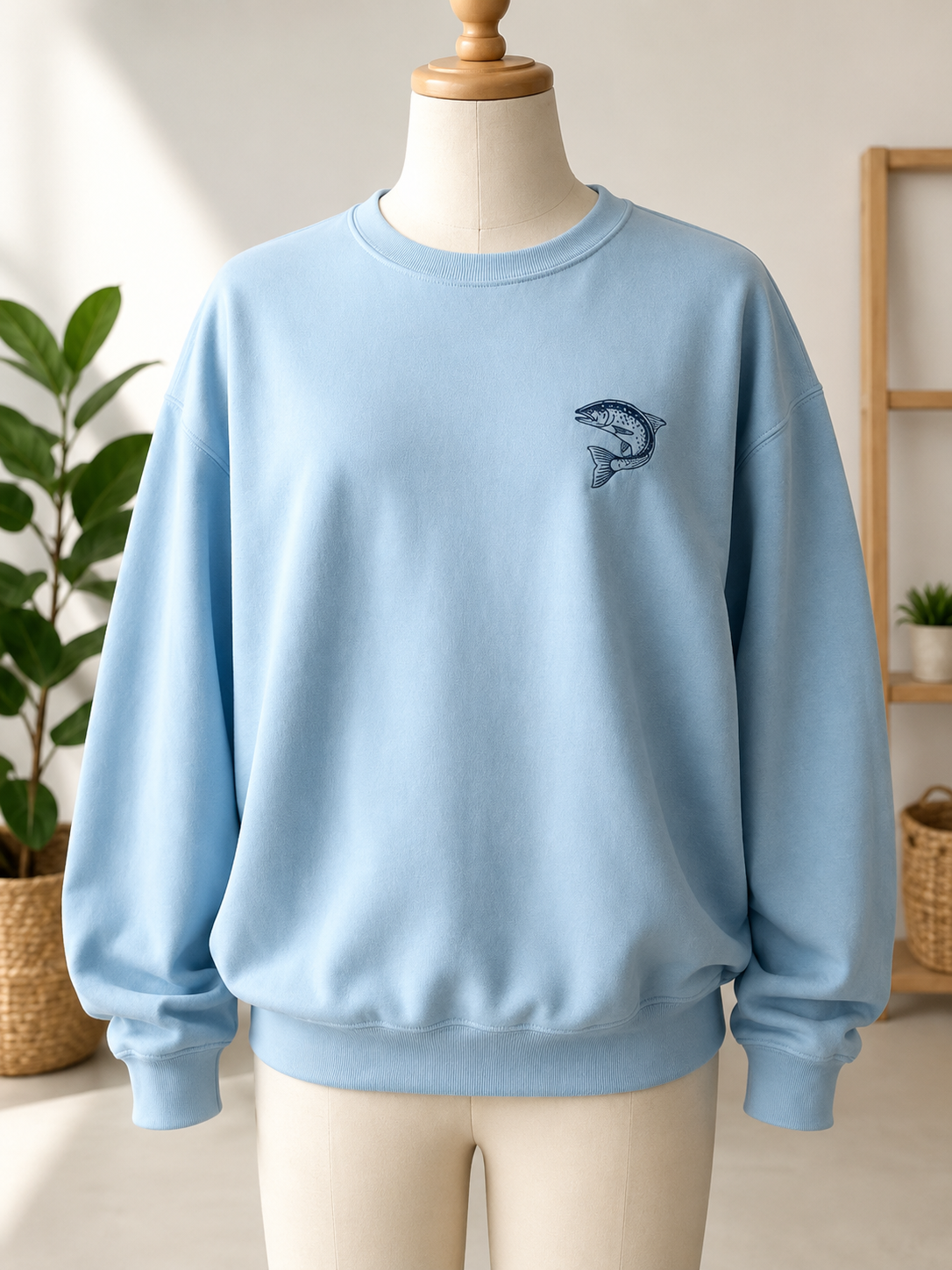 Men's Embroidered Fish Graphic Crewneck Sweatshirt