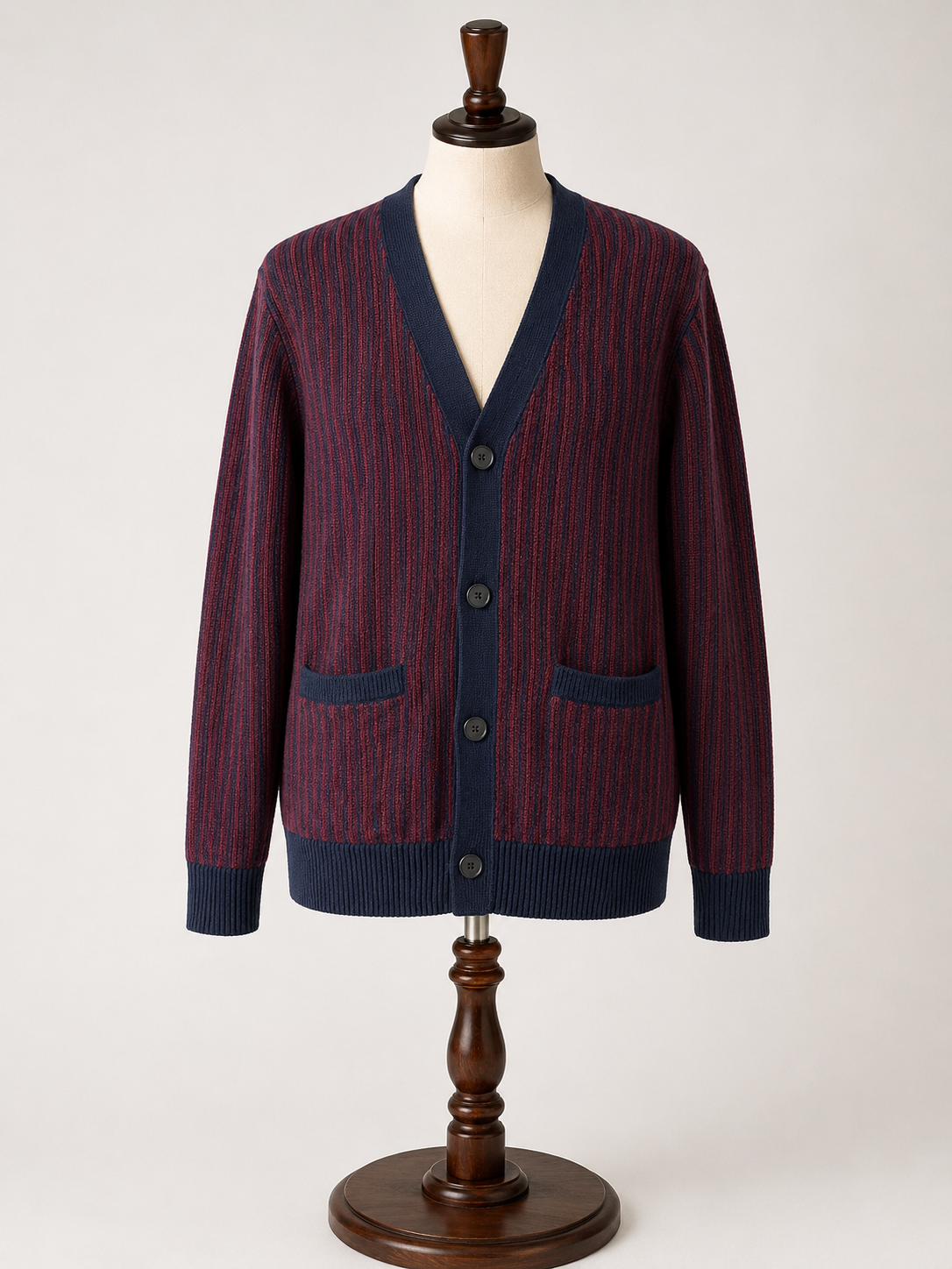 Goodfellow & Co. Men's Burgundy & Navy Striped Button Cardigan Sweater