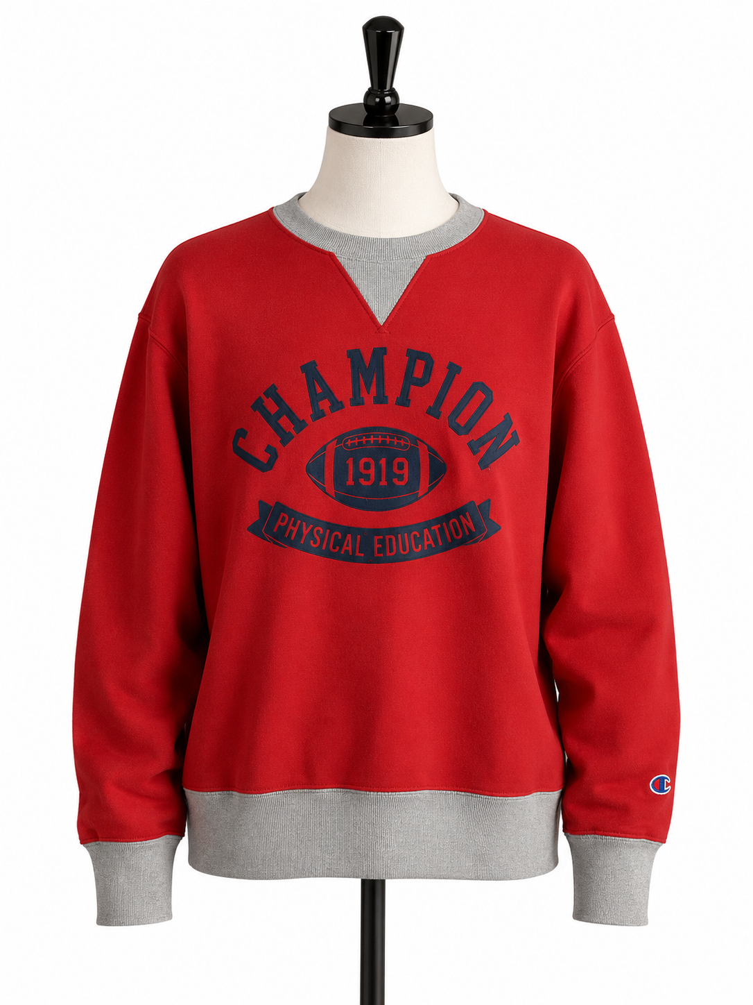 Champion Heritage Football Graphic Crewneck Sweatshirt – Red & Gray Fleece Pullover